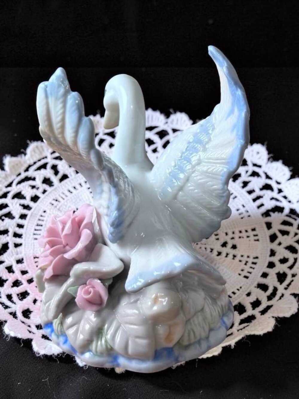 Porcelain Swan Figurine With Pink Roses & Blue Accents By Ks Collection - 5" X 3 - Picture 5 of 5